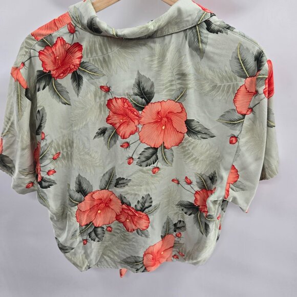 Havana Jack's Cafe Green Floral Crop Front Tie Retro Rayon Button Down Top XL - Picture 7 of 12